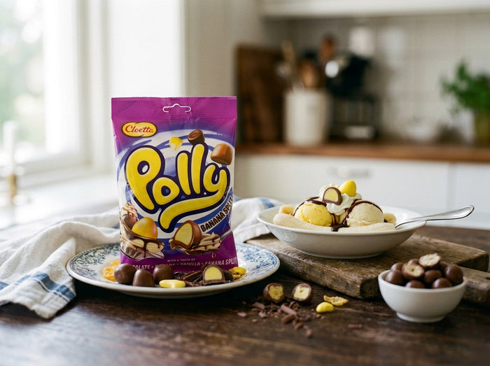 Cloetta Polly Banana Split 150g (5.3 oz) – Chewy banana and vanilla foam candy with chocolate-flavoured coating, Swedish candy by Cloetta