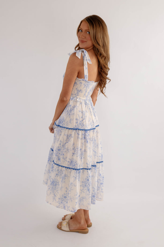 Light Blue Floral Tiered Midi Dress- &Merci Midi Dress