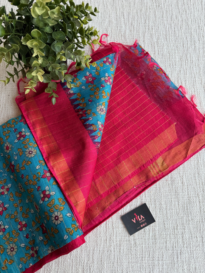 Ajrakh Printed art silk saree