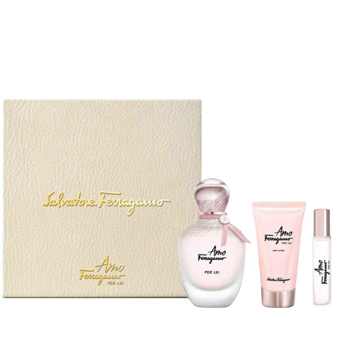 Amo Per Lei by Salvatore Ferragamo for Women 3.4 oz EDP 3pc Gift Set
