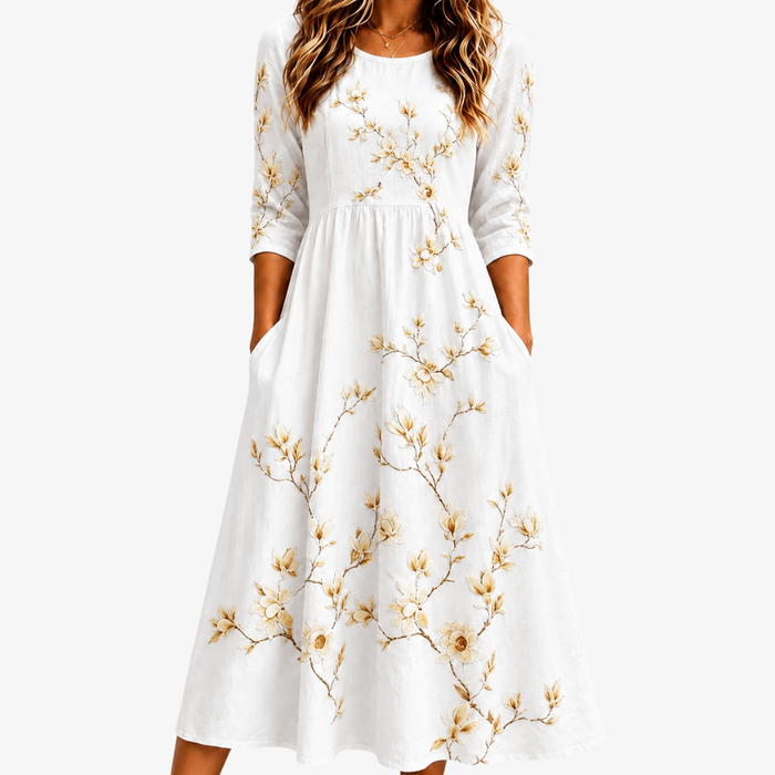 Audrey | Ivory Blossom Midi Dress