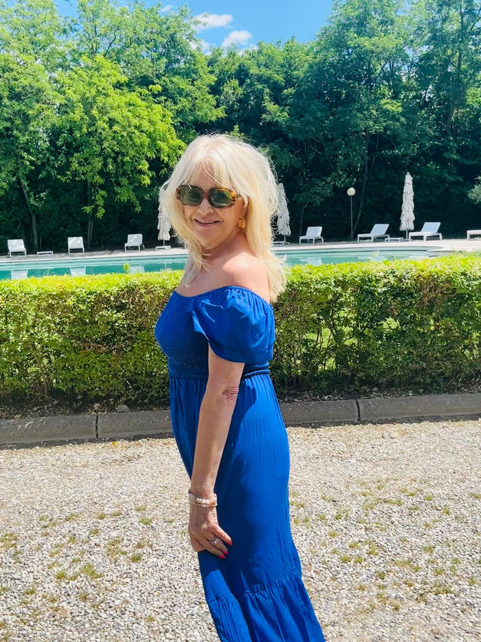 Bardot Smock dress Midi Royal Blue