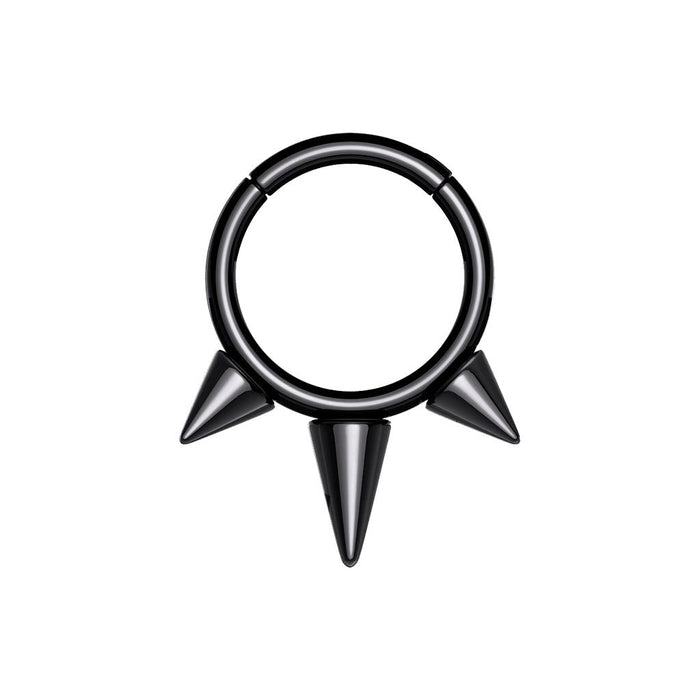 Black Titanium Spike Hinged Ring 8mm / F-136 Titanium / Black