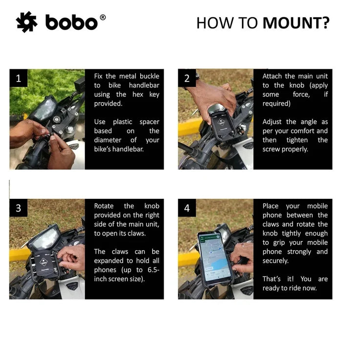 BOBO Handlebar Phone Mount
BOBO BM4 Adjustable Bike Phone Holder with Secure Handlebar Mount