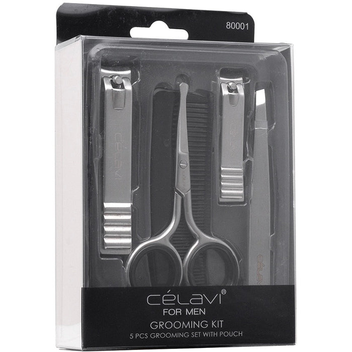 Celavi For Men 5Pc Grooming Set with Pouch*Nail Clippers, Toe Nail, and Scissors