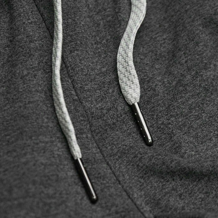 Charcoal Heather Gray Active Joggers with light-grey drawcords and black aglets.