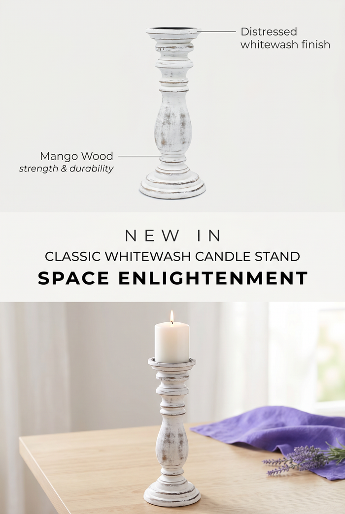 Classic Medium Whitewash Wooden Candle Stand