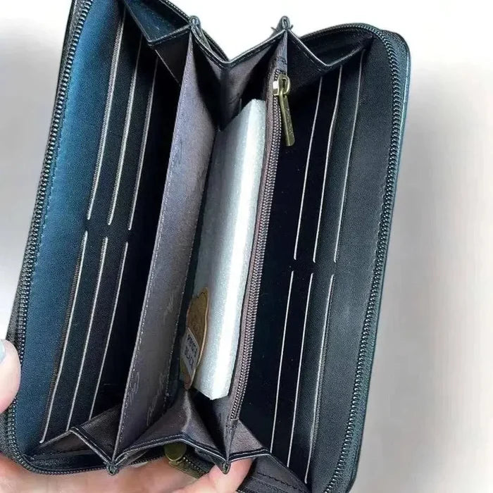 Cotton Road Large Wallet black PU leather with zip coin purse and external card holder
