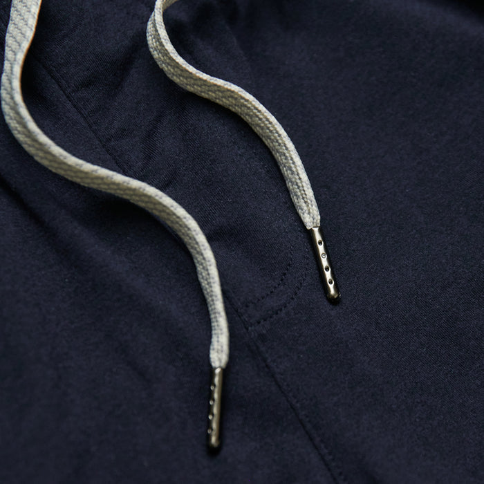 Dark Heather Navy Active Joggers with light gray drawcords and metal aglets.