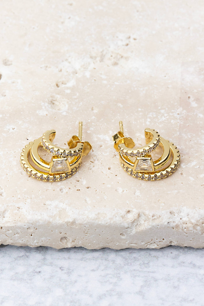 Earrings-Gold Asymmetry Huggies