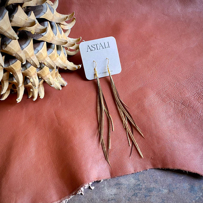 Earrings-Mini Feather-Taupe/Gold, Boho Western Earrings