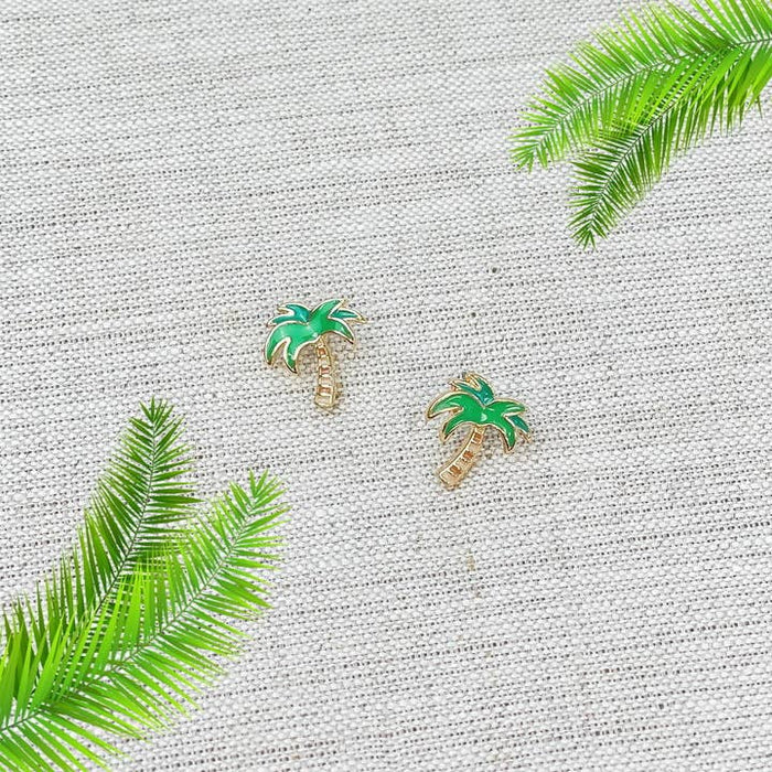 Enamel Stud Earrings-Palm Tree