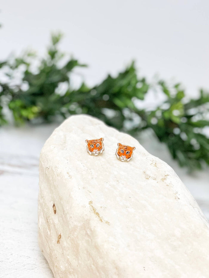 Enamel Stud Earrings-Tigers