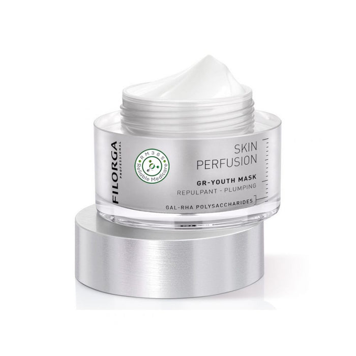 FILLMED GR-YOUTH Mask 50ml, a plumping and repulping beauty mask showing the product in a sleek jar with fresh ingredients.