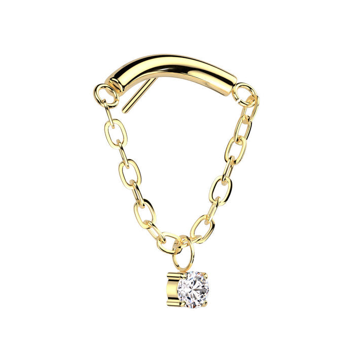Gold Titanium Chain CZ Threadless Top Gold / F-136 Titanium