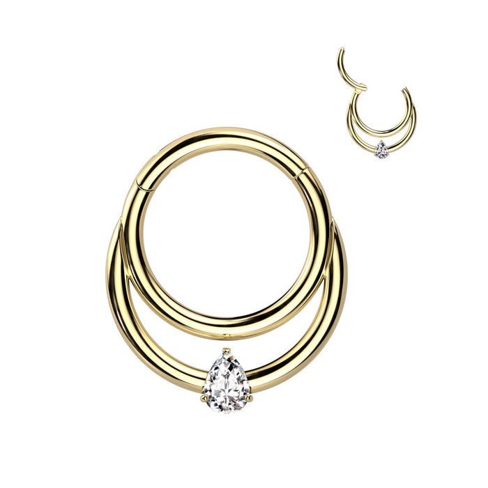 Gold Titanium Double Lined Tear Drop Hinged Ring