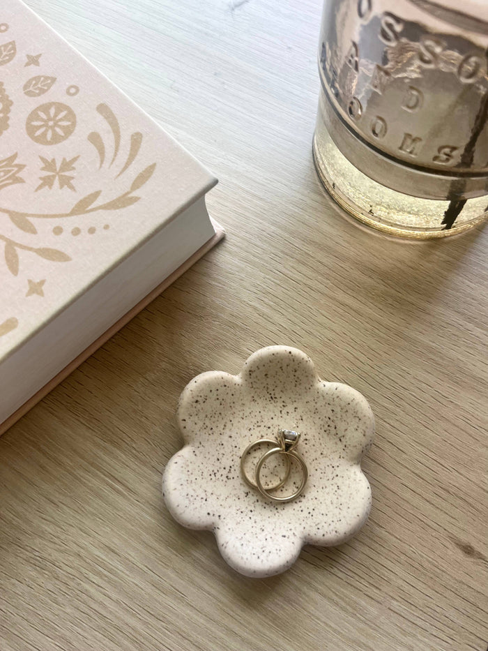 Handmade Organic Speckled Flower Ring Dish