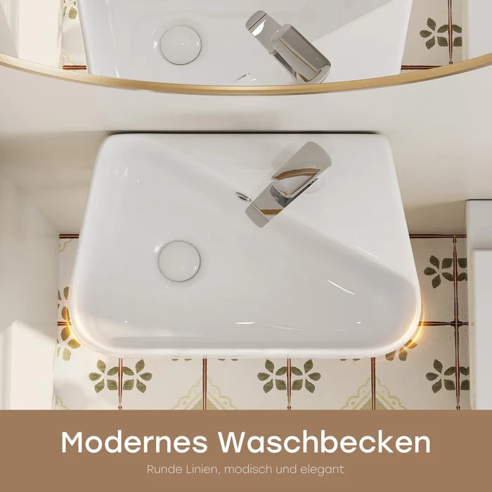 HOROW F10A-S4528 Mini-Handwaschbecken 45 cm, Keramik, Weiß, mit Hahnloch & Überlauf