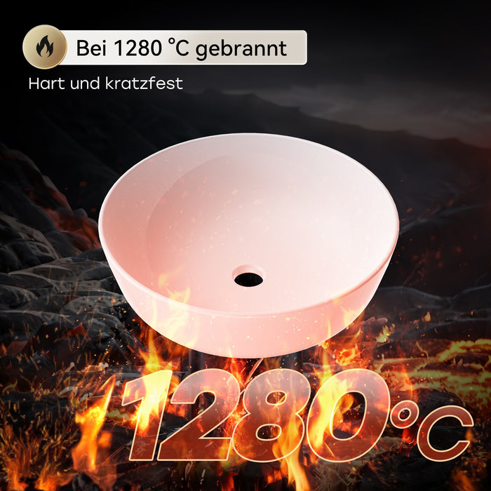 HOROW F11A-S4141 Rundes Aufsatzwaschbecken 40 cm – Weiß, ohne Hahnloch