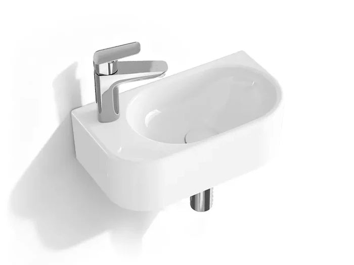 HOROW F11A-W4022 Ovales Handwaschbecken 40 cm, Keramik, Wandmontage, Weiß