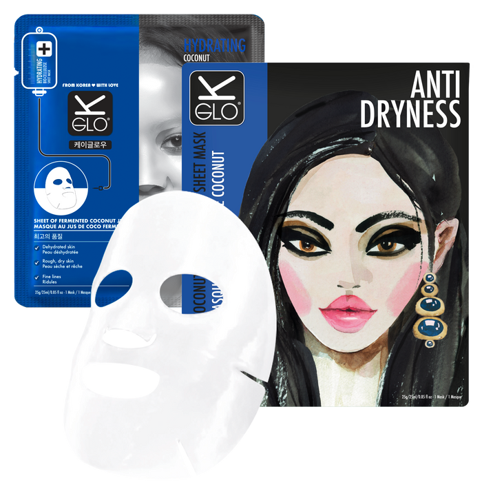 K-GLO® Anti-Dryness Coconut Bio-Cellulose Sheet Mask for deep hydration and skin soothing in skincare masks and peels