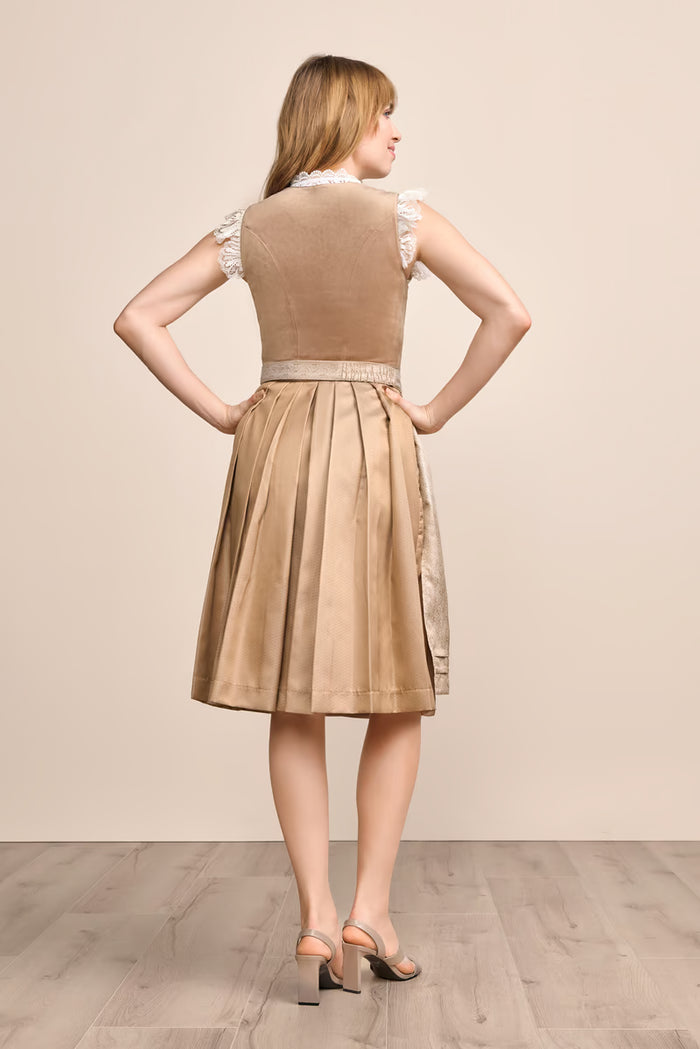 Krüger 'Aurela' Velvet Dirndl, Beige — 60cm