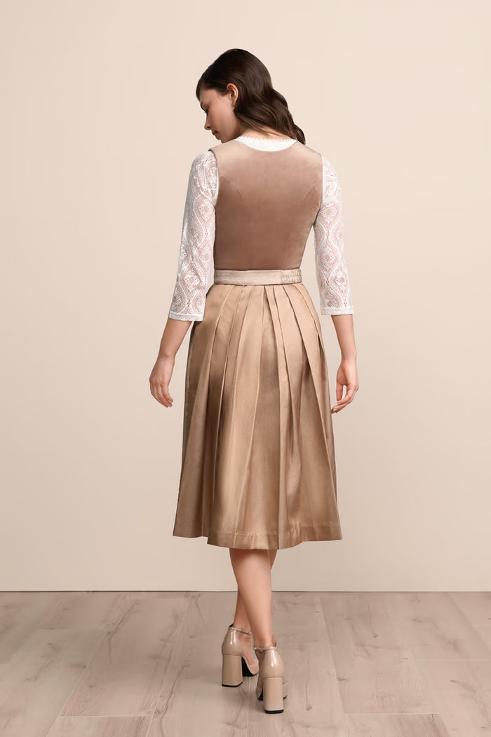 Krüger 'Aurela' Velvet Dirndl, Beige — 70cm