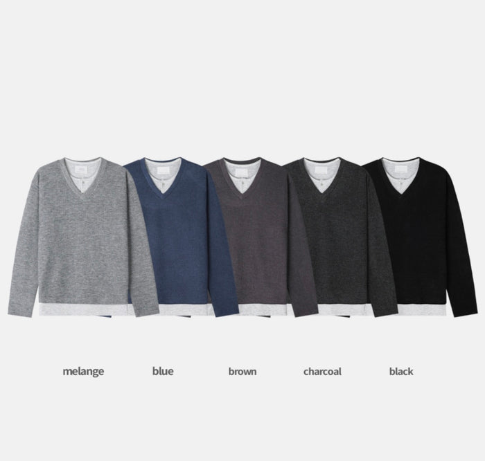 Layered V-Neck Half Knit