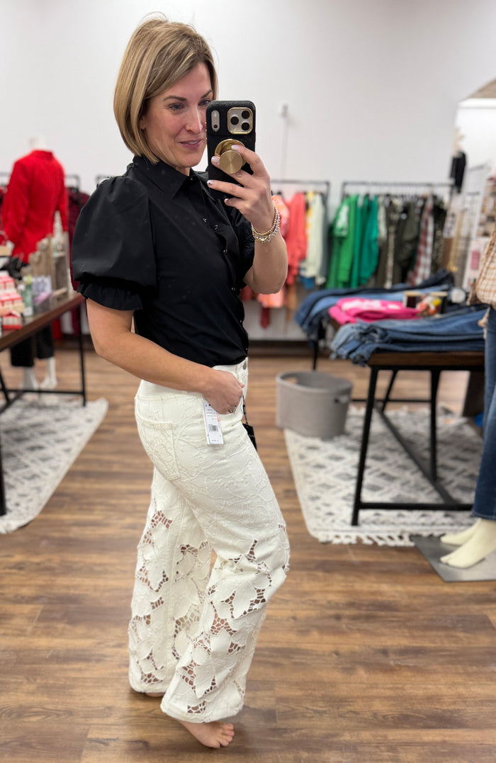 Liverpool - Stride Wide Leg Floral Cut Out Jeans