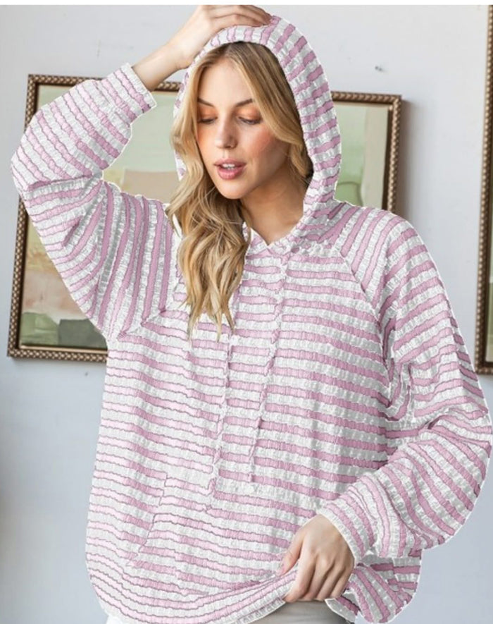 Loved By You Dusty Pink & Cream Stripe Hoodie Pullover