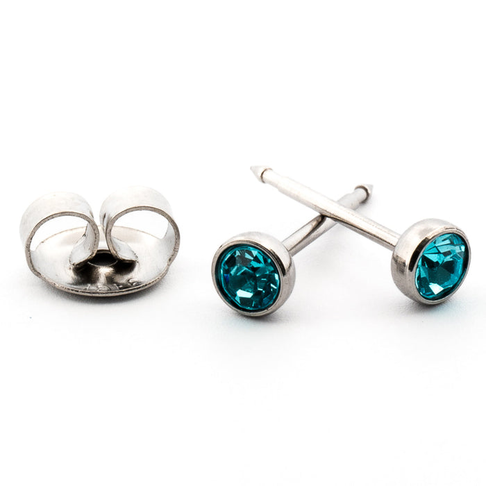 March (Aquamarine) Silver Earrings 4 mm Earrings