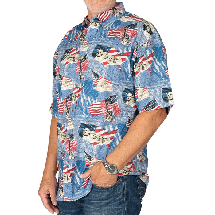 Men's Independence 100% Cotton Button Down Short Sleeve Shirt - the flag shirt
