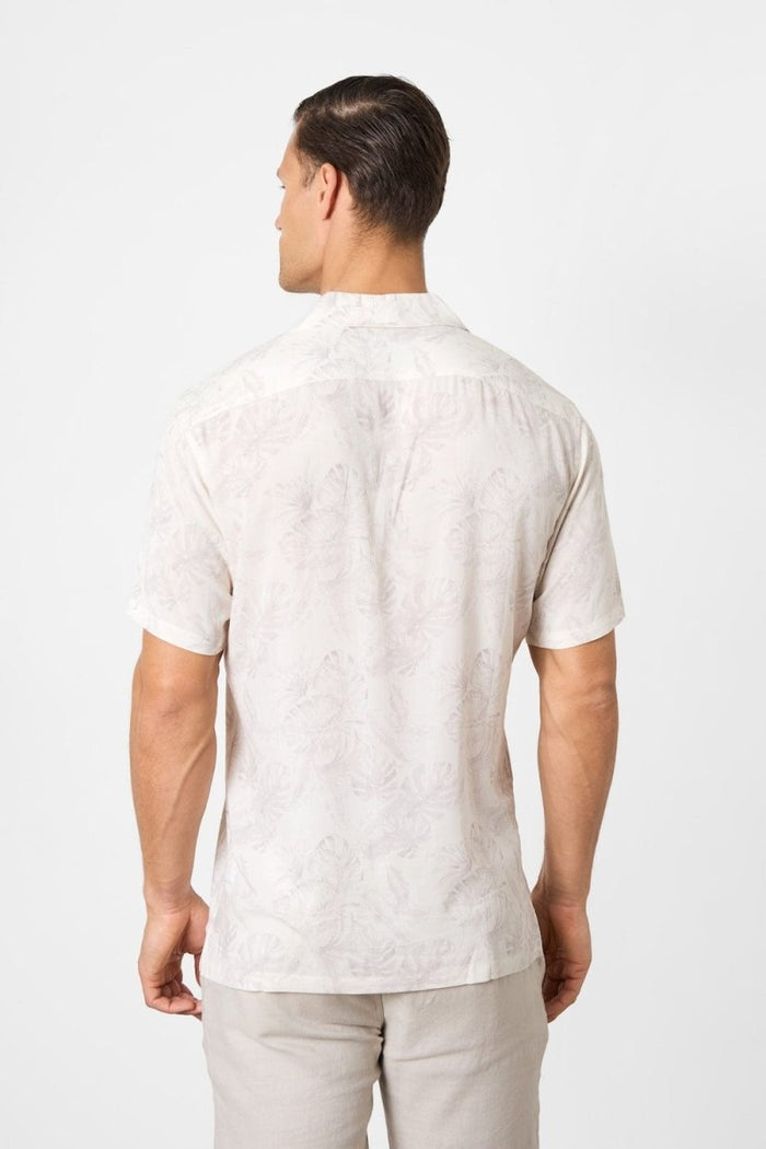 Printed Shirt in Stone Faded Tropical Leaves - TAILORED ATHLETE - USA