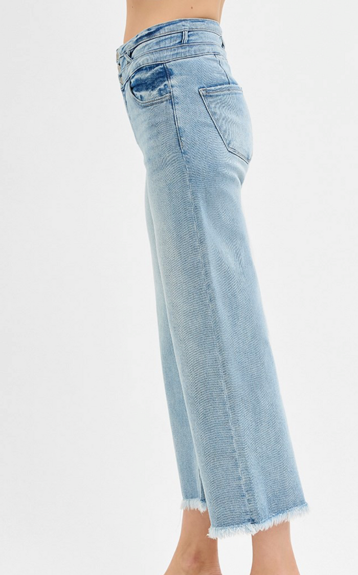 Risen - High Rise Double Band Crop Jean - Light Wash