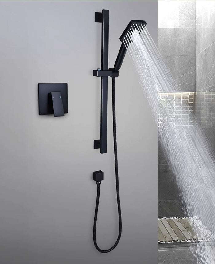 Shower Slide Combo Mains Pressure Square Set Chrome/Black