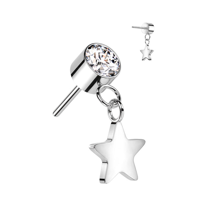 Silver Titanium Dangly Star CZ Threadless Top Silver / F-136 Titanium