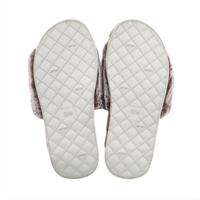 Bottom view of Slipper - Gray | Lemon showing quilted, cushioned sole with subtle branding for indoor comfort and warmth.