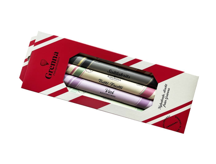 Grenna Polkagriskokeri Sockerstänger Blandade 5-pack 250g – Handmade Swedish assorted rock candy stick gift pack from Gränna