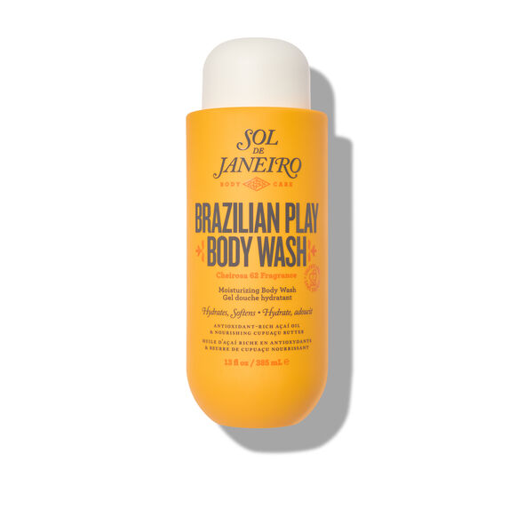 Sol de Janeiro Brazilian 4 Play Moisturizing Shower Cream-Gel in a 385ml bottle, with a creamy texture and tropical packaging.