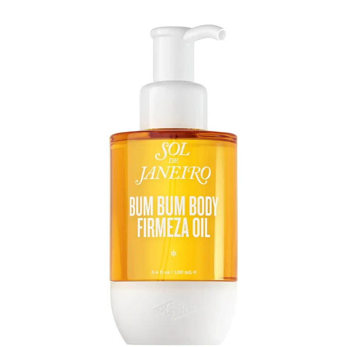 Sol de Janeiro Bum Bum Body Firmeza Oil in 100ml bottle, smooth body oil with a lightweight, non-greasy texture and tropical scent.
