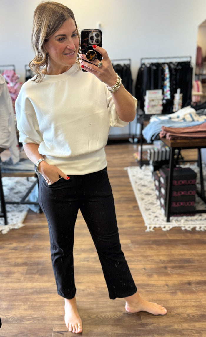 Solid Cropped Work Pants - Black