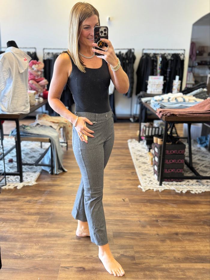 Solid Cropped Work Pants - Grey