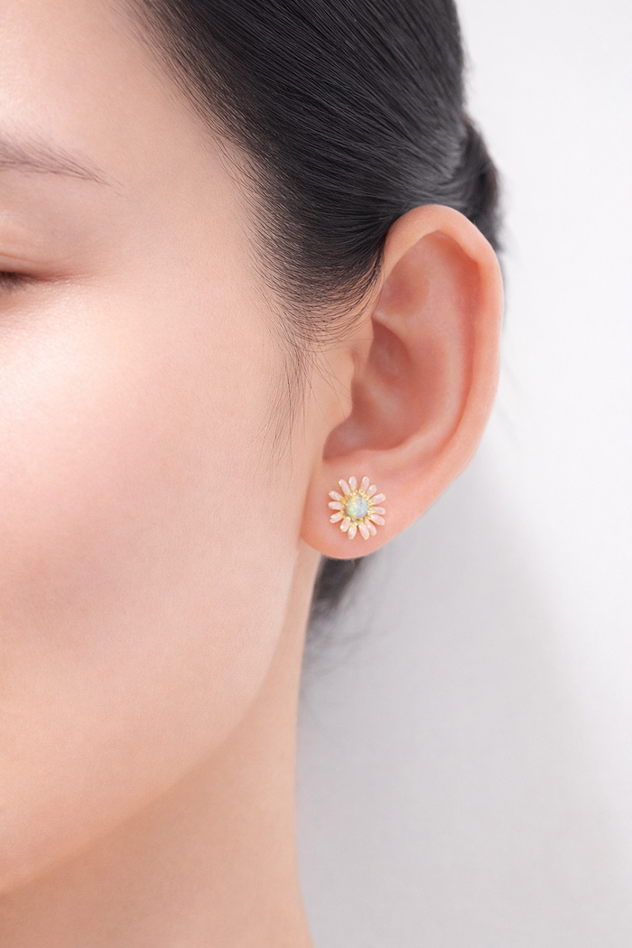 Tai Jewelry - Peach Luster Enamel Daisy With Opal Studs