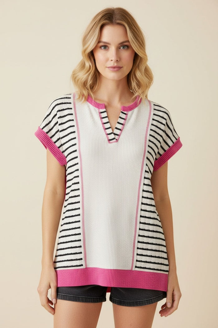 Uptown Girl Stripe Hot Pink Accent Top
