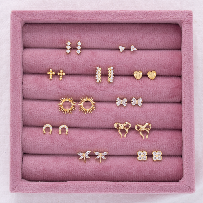 Velvet Gift Tag-Silver Heart Burst Studs