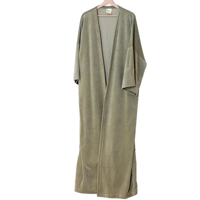Velvet Kimono & Dress Set - Olive