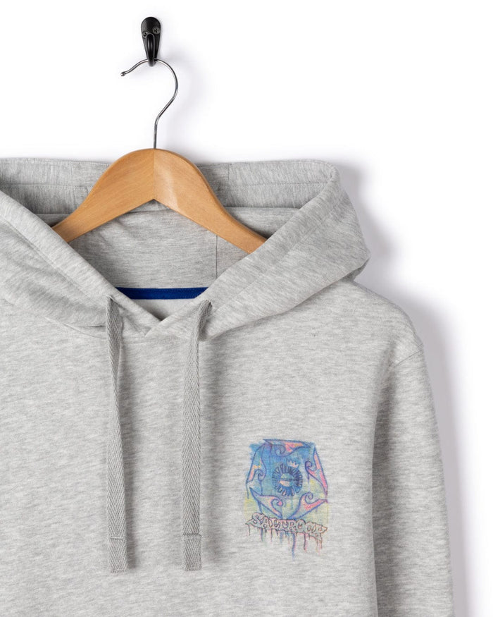 Wave Running Mens Pop Hoodie in Light Grey