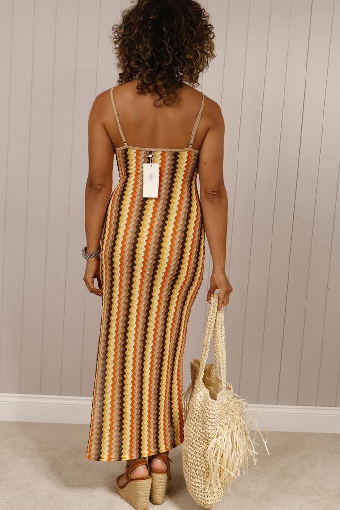 Zig Zag Seashell Maxi Dress Chocolate