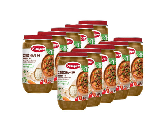 10 x Semper Stroganoff med Biff & Ris – Swedish Beef Stroganoff with Rice for Toddlers from 1 Year, 10 x 235g