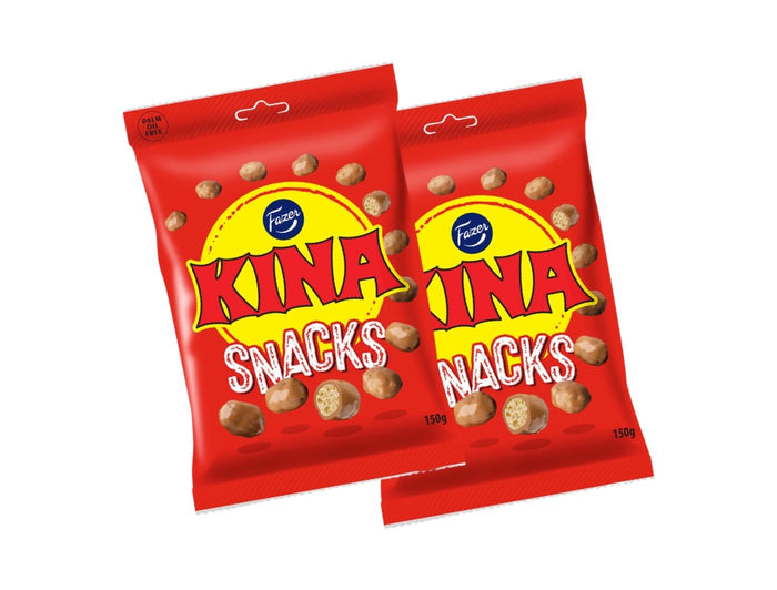 2 × Fazer Kina Röd Snacks (Puffar) 150g – Swedish chocolate-coated puffed corn candy 2-pack